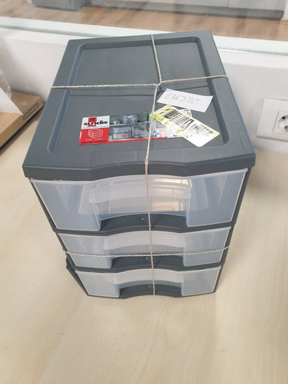 216370 - SUNDIS kuti plastike sirtarësh, 3 sirtarë transparentë A5, 25.5 cm i lartë, i grumbullueshëm