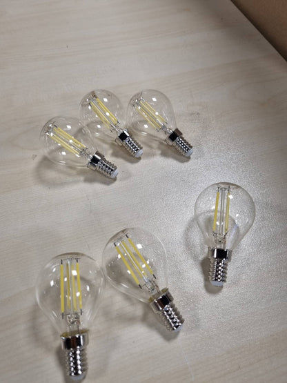 216492 - AIGOSTAR Llampë me filament LED E14, e bardhë e ftohtë 6500K, 470LM, 4W, G45, kënd rrezeje 360°, pako me 6