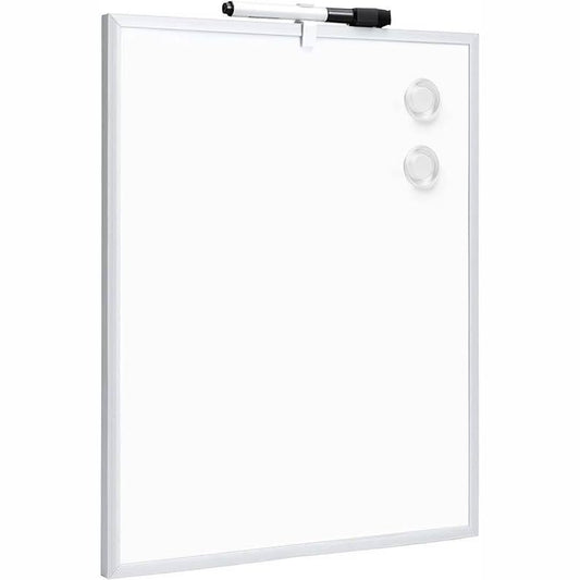 216884 - Tabela e bardhë magnetike Amazon Basics, për shkrim dhe fshirje të thatë, me kornizë alumini, për vendosje në mur me ngjitës, për shtëpi, zyrë dhe shkollë, 28 x 36 cm.