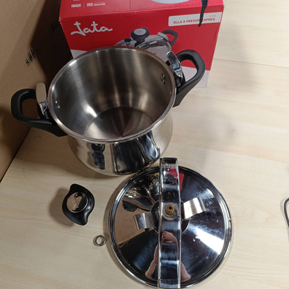 217222 - JATA HOGAR OPC8 - Tenxhere me presion të shpejtë prej çeliku inox 8 litra, 3 sisteme sigurie, e përshtatshme për të gjitha llojet e sobave, përfshirë induksionin