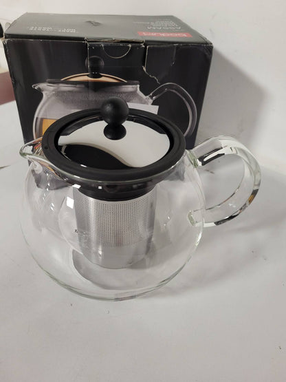 217443 - BODUM 1801-16 Assam Çajnik prej qelqi për shtyp francez, filtër dhe kapak prej çeliku inox, 1.0 L