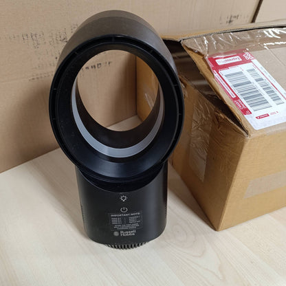 217638 - RUSSELL HOBBS Ventilator kompakt pa tel për tavolinë, 3 cilësime shpejtësie, dizajn pa tehe, ndriçim ambienti në të zezë, RHBLDLUSB25B