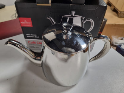 217909 - CAFE OLE Çajnik Premium PT-048, Çelik Inoks 18/10, 48 Ons, për derdhje pa pikime, Ngjyrë Argjendi