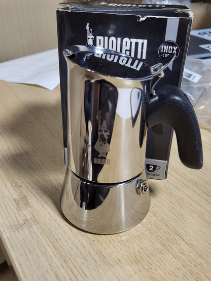 218192 - BIALETTI Venus i Ri, makinë ekspreso prej çeliku inox, e përshtatshme për të gjitha llojet e sobave, kapacitet 2 gota (0.85 ml), alumini, argjend, nuk është e përshtatshme për soba me induksion