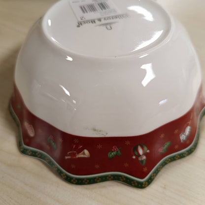 218214 - VILLEROY & BOCH Tas Toy's Delight, 19 cm, për biskota, Enë tavoline Krishtlindjesh prej porcelani, Qeramikë me motive Krishtlindjesh, Porcelan Premium, E bardhë-E kuqe