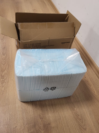 218491 - Amazon Basics - Mbështjellës për jashtëqitje qensh me 100 copë, të papërshkueshëm nga rrjedhjet, 5 shtresa, sipërfaqe që thahet shpejt, madhësi standarde, për qen dhe këlyshë, blu