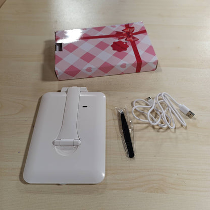 218578 - FANCYSEEU Pasqyrë Kozmetike me Ndriçim - Pasqyrë Grimi me Ekran me Prekje të Rikarikueshme 1500mAh - Pasqyrë Tavoline e Palosshme me 3 Ngjyra - Ultra e Hollë Portative - E Bardhë