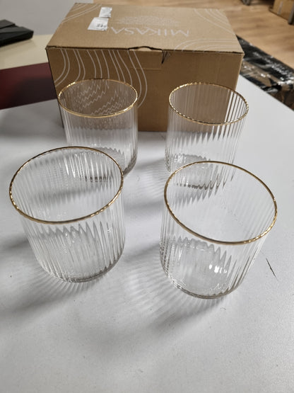 218797 - MIKASA Gota kristali Sorrento me buzë ari, 380 ml, set me 4, pa plumb, transparente