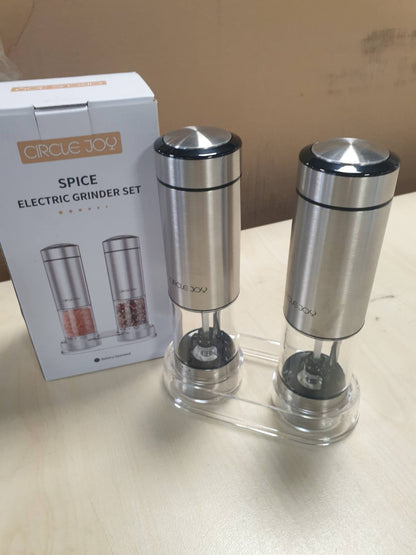 219044 - CIRCLE JOY Set mulliri elektrik për piper, mulli erëzash prej çeliku inox, kapacitet 95 ml, dritë LED e bardhë, bluarje e rregullueshme, Argjend