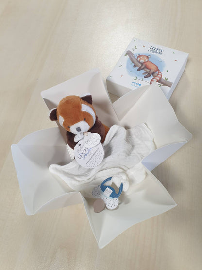 219623 - DOUDOU ET COMPAGNIE Kapëse biberoni për Panda të Kuqe, 12 cm, ide dhuratë për të porsalindurit