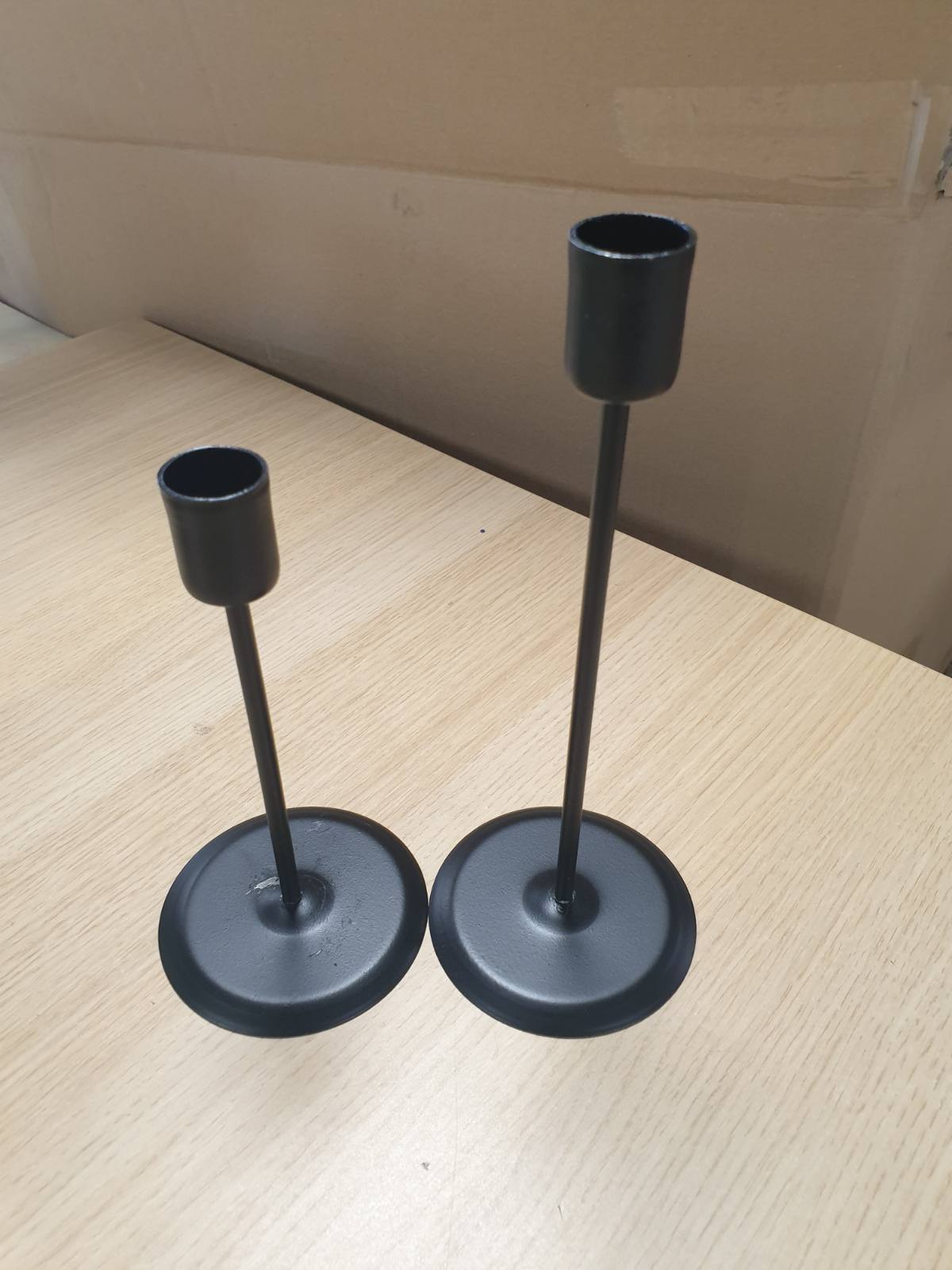 220421 - Set me 2 mbajtëse qirinjsh të zinj, mbajtëse qirinjsh dekorative për qirinj konikë, metal, për tavolinë, dekorim dasmash