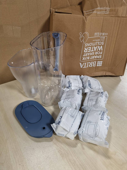 221359 - BRITA Enë Filtri Uji Essential Style Blue 2.4L me 6 Filtra MAXTRA PRO, Tregues i Dritës Inteligjente, Vendoset në Derën e Frigoriferit