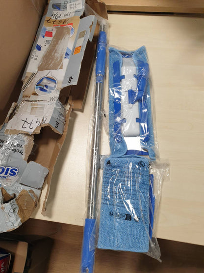 222635 - MR.SIGA Mop Profesional i Sheshtë, 3 Lecka Mikrofibre të Ripërdorshme, 1 Furçë, Rregullueshëm, Dorezë të Gjatë Çeliku Inoks