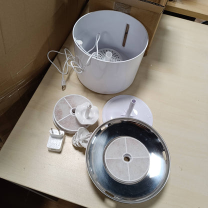 222853 - Amazon Basics Shatërvan për Pije për Mace prej Çeliku Inoks, 3 L, me 3 Filtra, i Bardhë