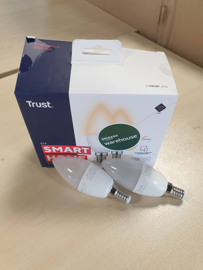 223140 - TRUST Llampa inteligjente WIFI E14, e pajtueshme me Alexa dhe Google Home, Llampa LED E14 me errësim, nuk kërkon qendër, Llampa LED 2.4GHz, Llampa WiFi, Dritë e bardhë e ngrohtë deri në të ftohtë - Pako me 2 copë