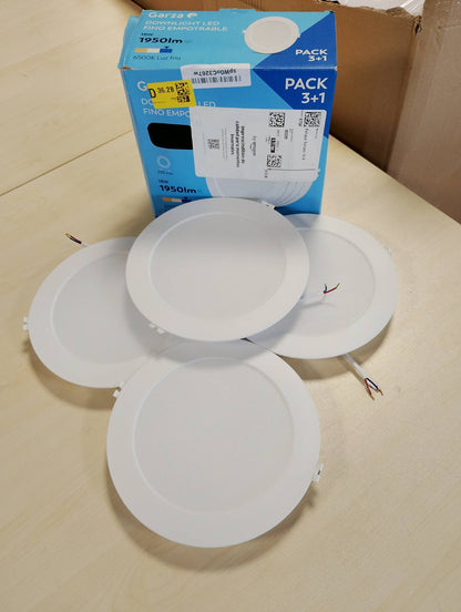 223620 - GARZA Paketa 3+1 Dritë LED e Ngulitur në Tavan 18W, 6500k, Ø220x29mm, 120º, Dritë Tavani e Bardhë e Sheshtë