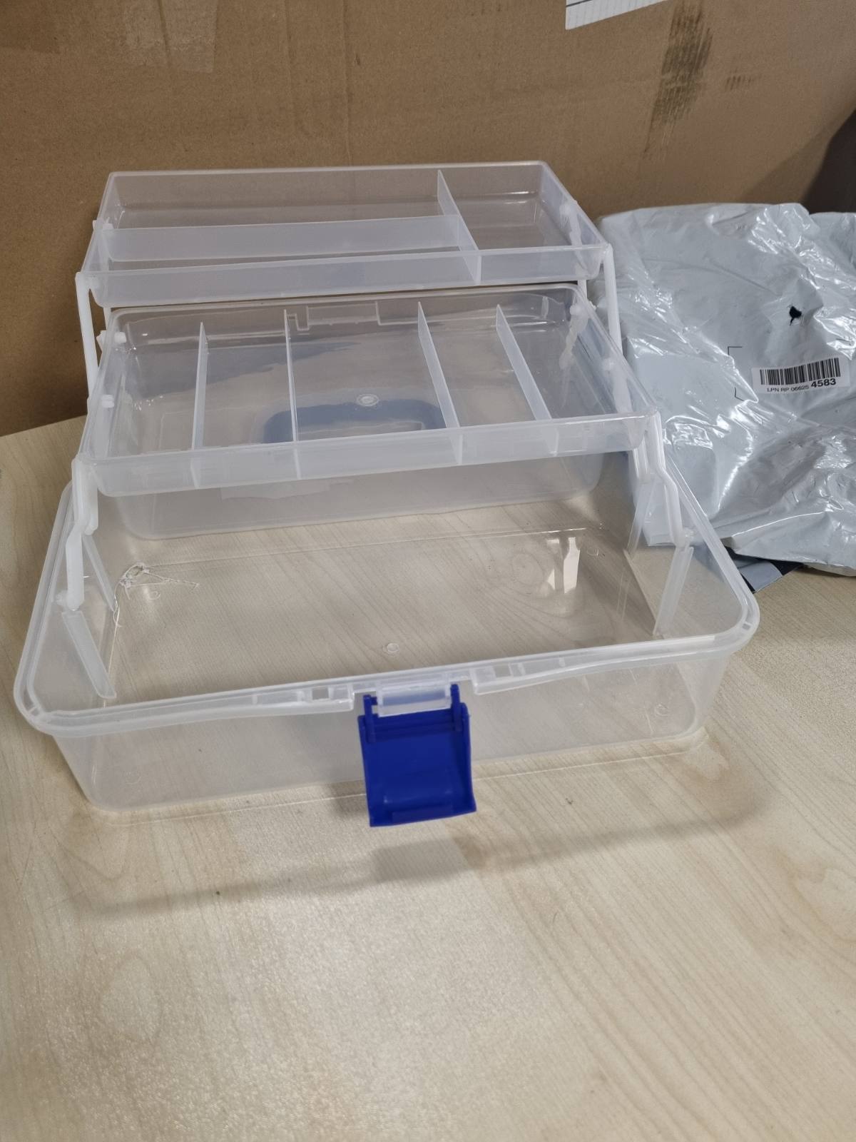 224271 - RELAXDAYS Kuti plastike transparente, 9 ndarje, HWD 14x33x19 cm, blu