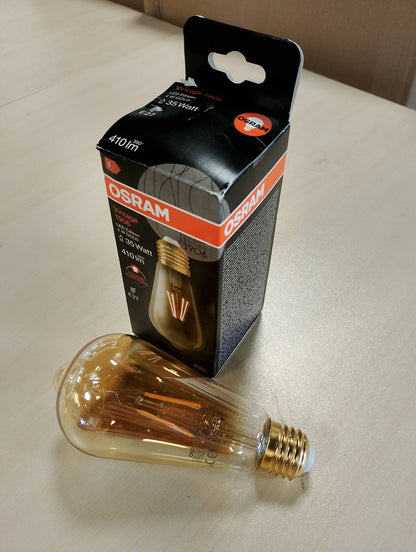 225071 - OSRAM Llambë LED Vintage 1906 Classic Edison FIL, E27, ari, 4W, 410lm, 2400K, ngjyrë drite e bardhë e ngrohtë, jetëgjatësi e gjatë