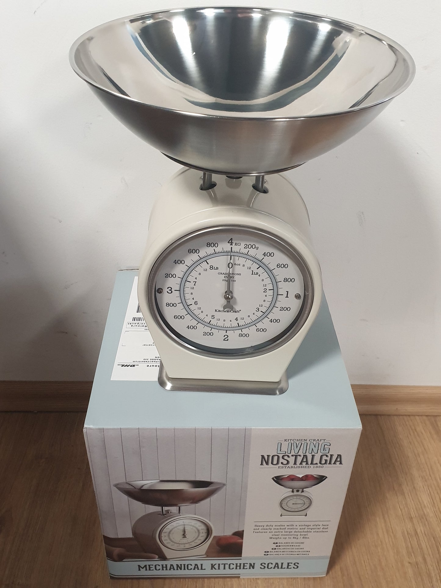 226591 - KITCHENCRAFT Peshore mekanike kuzhine vintage me tas çeliku inox, kapacitet 4 kg, ngjyrë kremi antike dhe tas argjendi