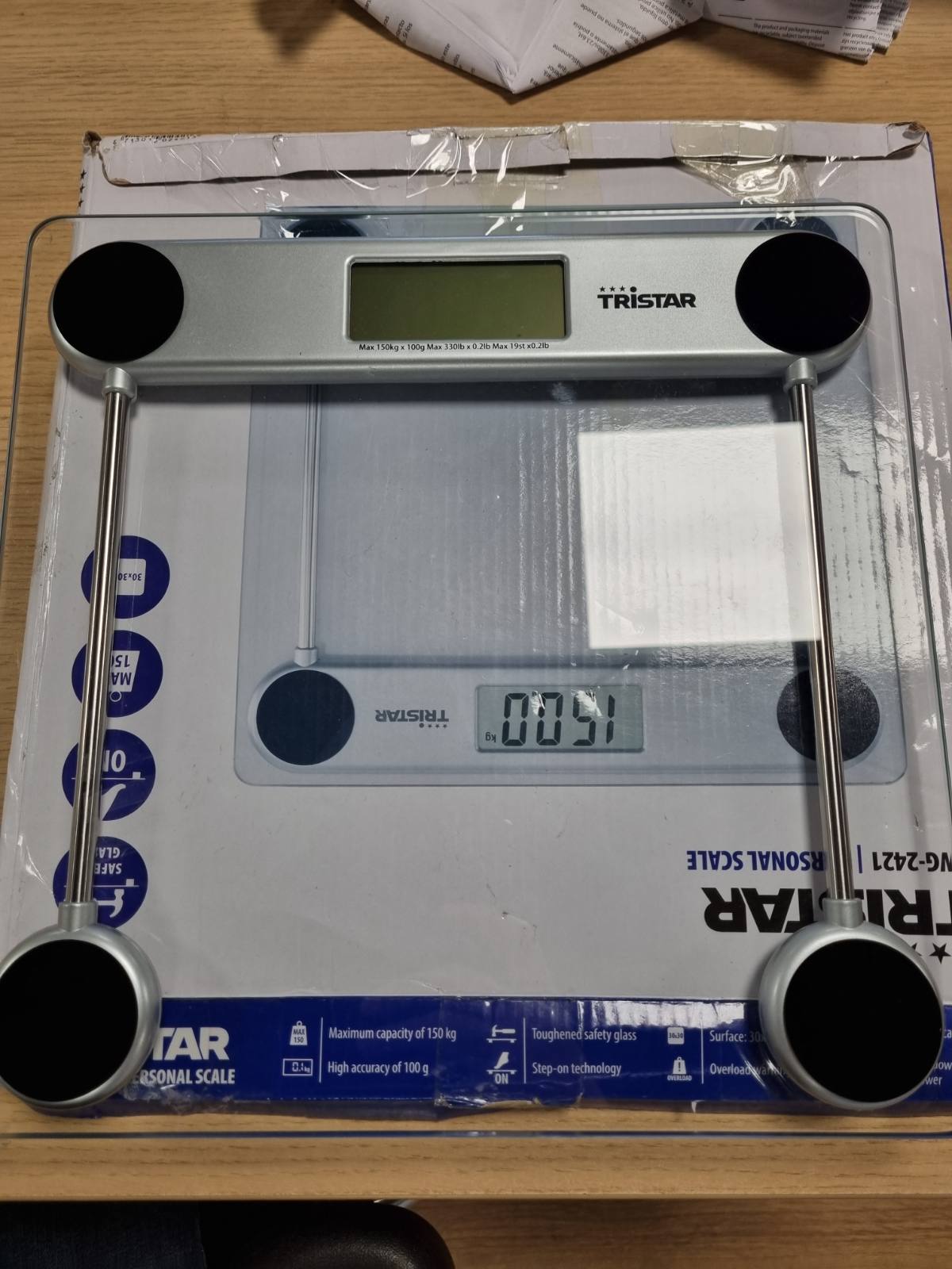 228503 - TRISTAR Peshore Personale me Kapacitet 150 kg, Material Xham i Sigurisë i Përforcuar