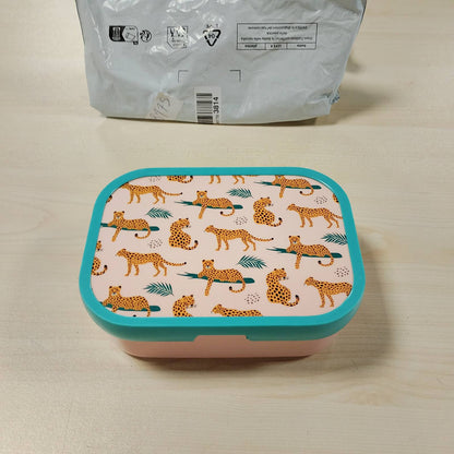 229375 -  MEPAL - Kutia Bento për Fëmijë Campus, Pa BPA, për në Lavastovilje, me Ndarje, Pirun dhe Mbyllje me Klip, Kapaciteti 750 ml - Leopard