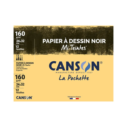 267388 - CANSON Mi-Teintes - Pako me 12 fletë letre vizatimi të zezë 24x32 cm, 160g/m²
