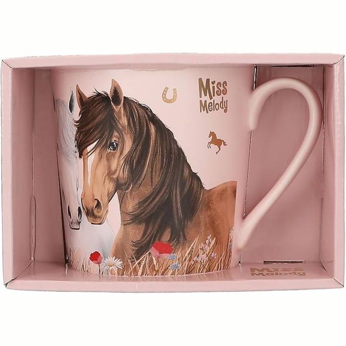 254161 - Depesche 13559 Miss Melody – filxhan Dusty Rose në ngjyrë rozë me motiv kali, model me lule dhe mbishkrim, filxhan porcelani me dorezë, kapacitet rreth 300 ml.