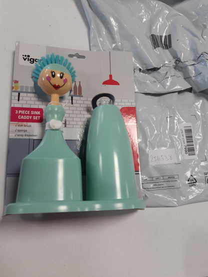 256538 - VIGAR Lavaman Kuzhine me Furçë dhe Dispensues Sapuni, material: 80% poliester, 20% sfungjer, ABS, najlon, silikon, pet, blu dhe e bardhë