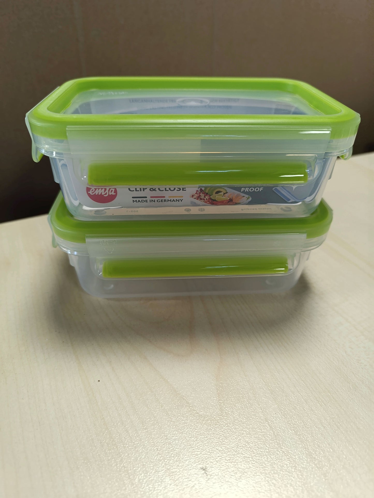 257679 - EMSA Set enësh për ruajtjen e ushqimit, drejtkëndëshe, 0.55 L, 100% të papërshkueshme nga rrjedhjet, të sigurta për lavastovilje, frigorifer dhe mikrovalë, transparente, jeshile, e prodhuar në Gjermani, 515583