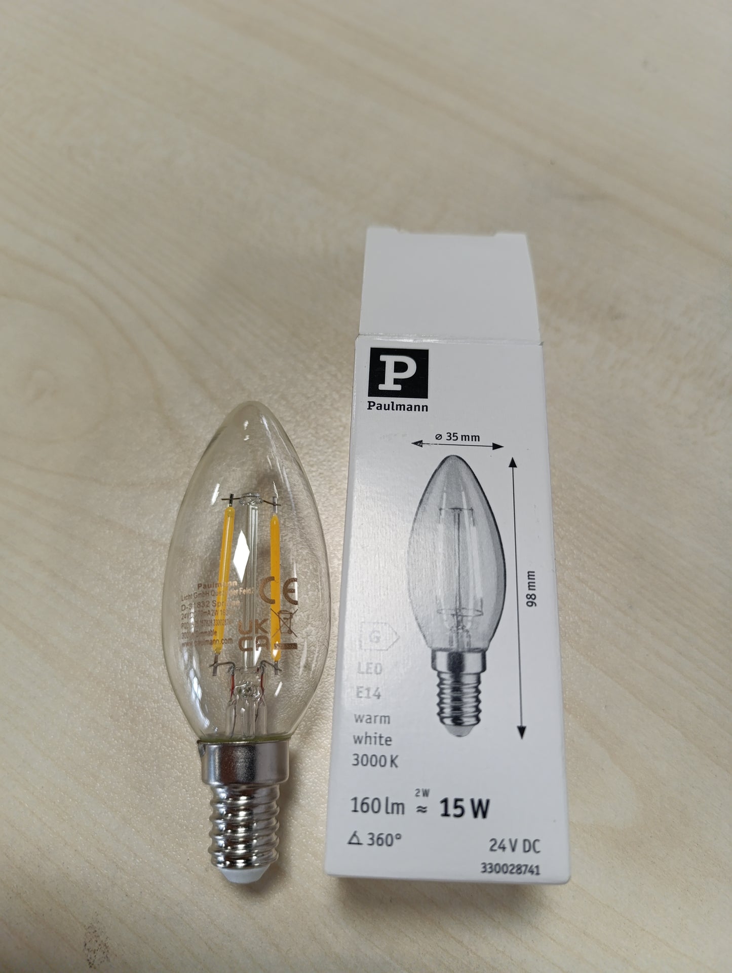 258319 - PAULMANN Llambë LED me filament qiri E14 DC 24V 160lm 2W 3000K e qartë me errësim
