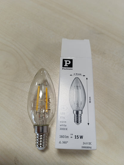258319 - PAULMANN Llambë LED me filament qiri E14 DC 24V 160lm 2W 3000K e qartë me errësim