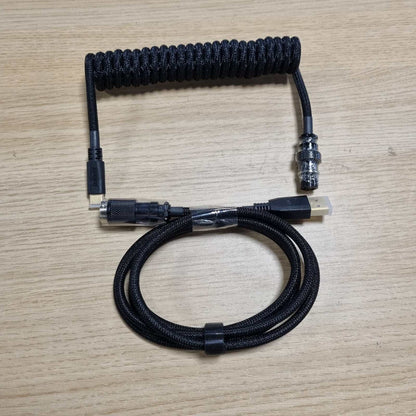 266221 - GLORIOUS Kabllo tastiere Gaming Premium Coiled - USB-A në USB-C, e veshur me ar, mbështjellës i dyfishtë i thurur, lidhës Aviator me 5 kunja - Phantom Black