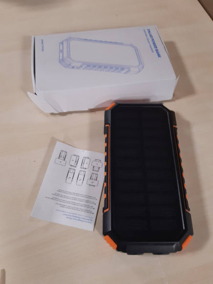 266466 - RIAPOW Bankë energjie diellore pa tel 27000mAh, karikim të shpejtë 22.5W, me 2 kabllo dhe dritë LED, USB C PD QC 3.0 për telefon dhe tablet kamping (portokalli)