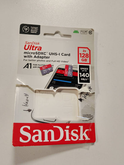 266501 - SANDISK Kartë Memorie Ultra microSDXC UHS-I 128 GB + Adaptor SD, Pako me 2 Copë, A1, Klasa 10, U1, Shpejtësi Leximi deri në 140 MB/s, Garanci 10-vjeçare