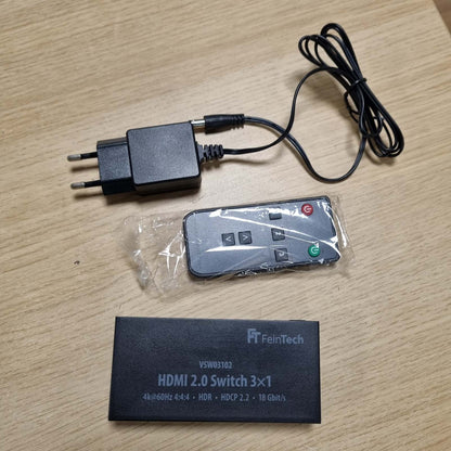 266507 - FEINTECH Ndërrues HDMI VSW03102 3 në 1, Dalje 4K 60Hz, Ndërrim Automatik