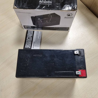 266633 - ATLANTIS Bateri plumbi e mbyllur 12V 9Ah (VRLA), e përshtatshme për UPS, mbikëqyrje video, sisteme alarmi, lëvizshmëri elektrike, lodra, lidhje faston F2 6.3 mm, A03-BAT12-9.0A