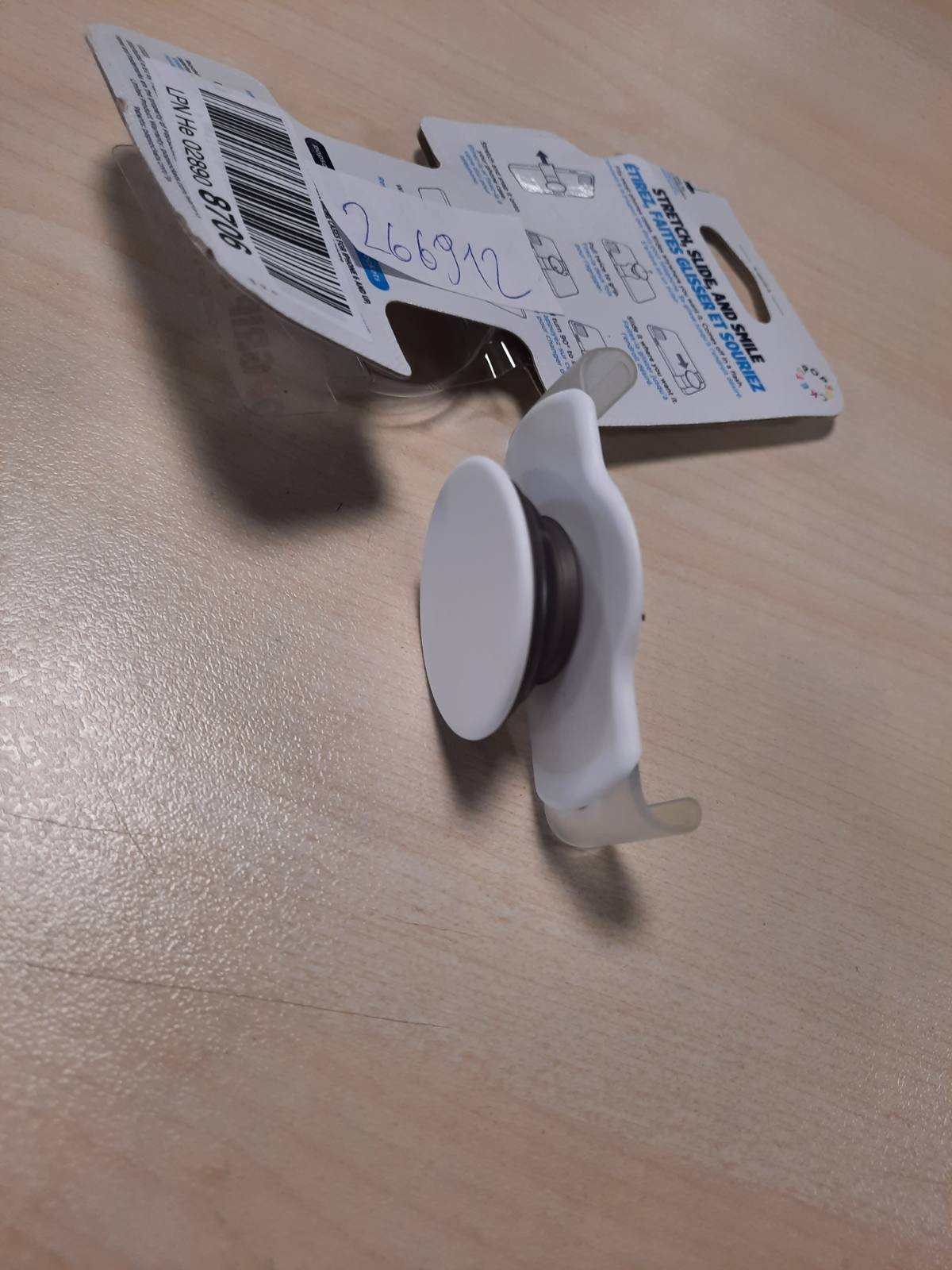266912 - PopSockets Dorezë dhe mbështetëse telefoni PopGrip Slide Stretch Jo-ngjitëse me PopTop të ndërrueshëm për telefona me mbulesë të rrumbullakosur - e bardhë