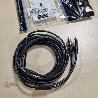 267015 - SONERO Kabllo Përshtatëse Audio Premium, 5.00 m, Jack 3.5 mm në 2 spina RCA, Kontakte të veshura me ar, e zezë, S-AC600-050