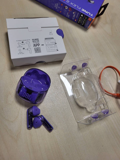267873 - JBL Tune Flex Ghost 2, Kufje pa tel Bluetooth në vesh me anulim zhurmash, kohë riprodhimi 48 orë, rezistente ndaj ujit dhe pluhurit IP54, lidhje me shumë pika, dizajn ergonomik, Purple Ghost