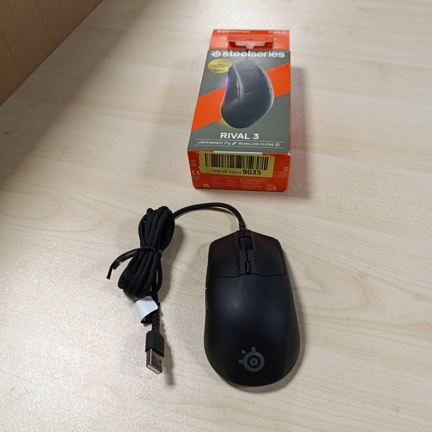 268217 - STEELSERIES Maus për Lojëra Rival 3 Gen 2, Sensor Optik TrueMove Core 8,500 DPI, 60 Milion Klikime të Garantuara, Latenci e Ulët, 77g, Këmbë PTFE, RGB, E Zezë