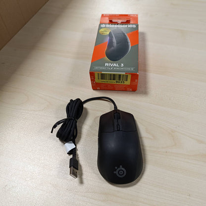 268217 - STEELSERIES Maus për Lojëra Rival 3 Gen 2, Sensor Optik TrueMove Core 8,500 DPI, 60 Milion Klikime të Garantuara, Latenci e Ulët, 77g, Këmbë PTFE, RGB, E Zezë