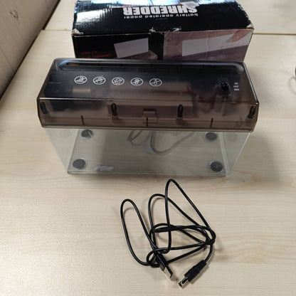 268407 - MAKINË COPËTUese LETRE elektrike, për A4, 1.5 m/min, me bateri ose USB, me kuti dhe dyshekë të poshtëm