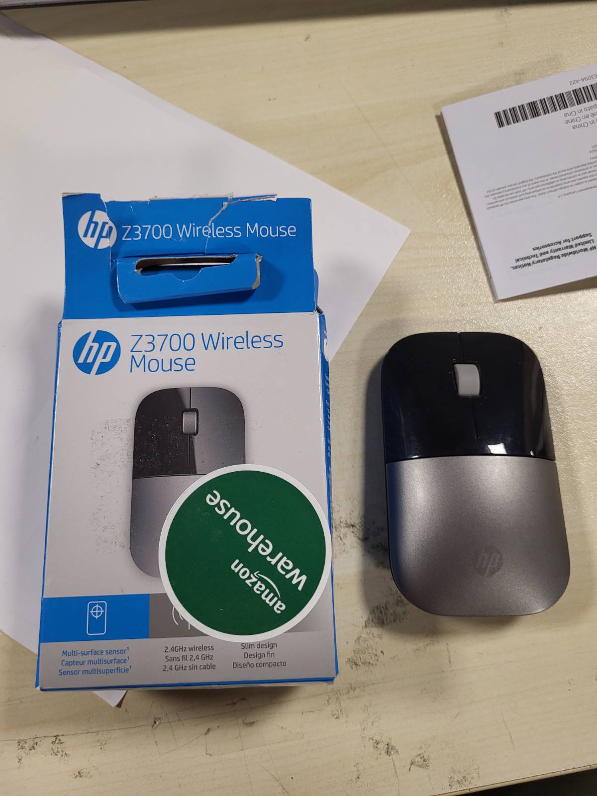 268714 - HP - Z3700, Maus pa tel 2.4 GHz, 1200 DPI, dizajn i hollë, jetëgjatësi baterie deri në 16 muaj, marrës nano USB, i pajtueshëm me Windows, Mac dhe Chrome - argjendi