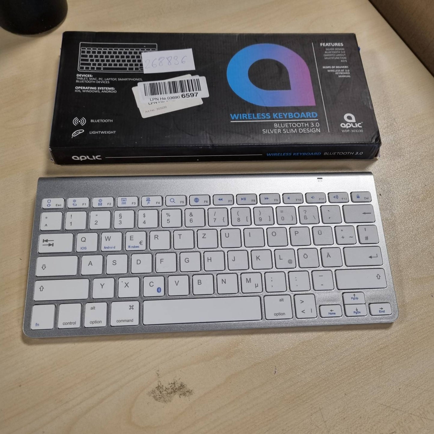 268836 - CSL - Tastierë Bluetooth në stilin Mac, QWERTZ, e përputhshme me iOS, Android, Windows, PC, Notebook, Mac, MacBook Pro, Smartphone, Tabletë, Argjend