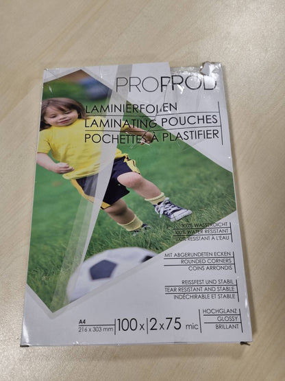 269037 - PROPROD - Qese Laminimi A4 - 100 Copë, 2 x 75 Mikrometra, Me Shkëlqim të Lartë