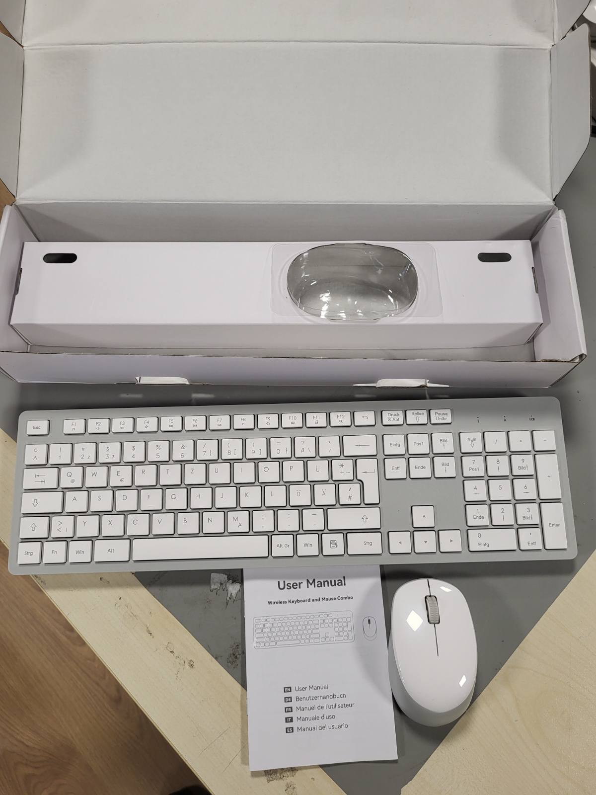269061 - LEADSAIL Set tastiere dhe mausi pa tel K786, Paraqitje gjermane QWERTZ, Shtypje tastiere pa zhurmë, 2.4 GHz me marrës nano USB 2-në-1 për PC/Laptop (Gri)