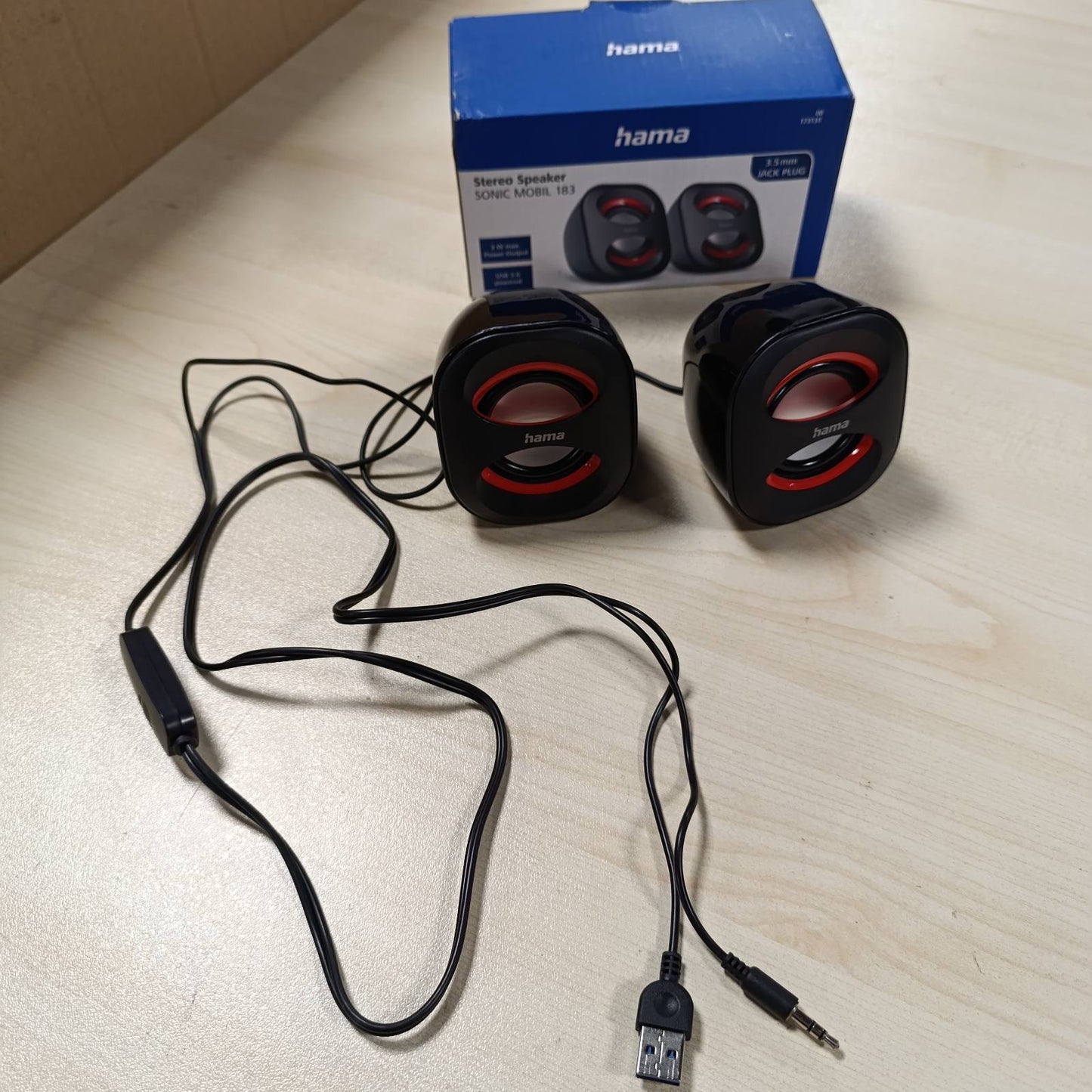 269306 - HAMA Altoparlantë Aktivë për PC Sonic Mobil 183, USB 3.0, prizë 3.5 mm, 3 W, E Zezë/E Kuqe