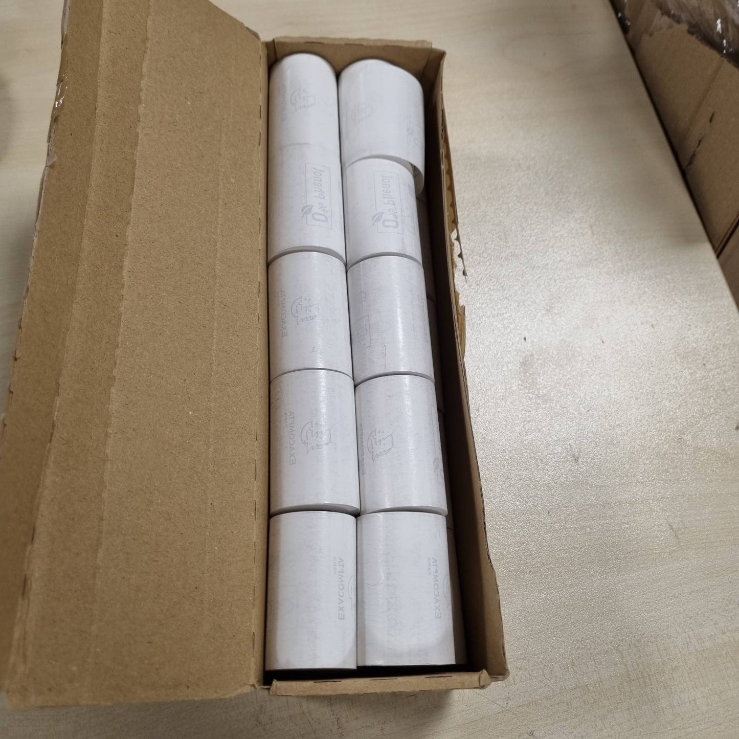 269359 - EXACOMPTA Kuti me 20 rrotulla termike për karta bankare, 57 x 40 mm, 55 g/m², pa fenole, pa bërthamë kartoni, e bardhë