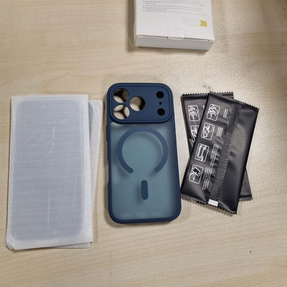 269516 - HELSSITOT Mbështjellëse magnetike për iPhone 17 Pro me 2 mbrojtëse ekrani prej qelqi të temperuar anti-spiun, e pajtueshme me MagSafe, mbulesë e pasme mat transparente, rezistente ndaj goditjeve dhe gërvishtjeve, blu e errët