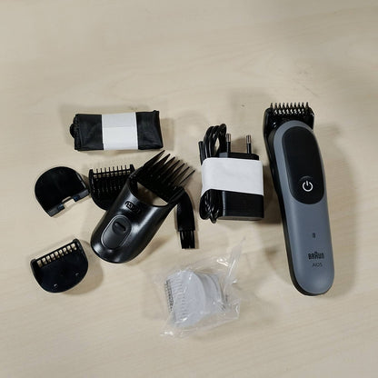 271117 - BRAUN MULTIGROOM ALL-IN-ONE SERIES 5 AIO5545, Set 5 prerësish 9-në-1, Gri, 14 cilësime gjatësie, jetëgjatësi baterie 120 minuta, rezistente ndaj ujit